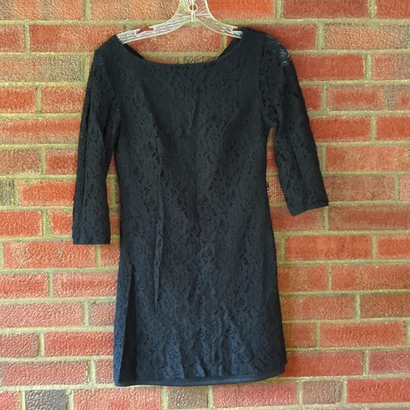 Sequin hearts black lace dress size small 3/4 sleeve - Picture 1 of 9